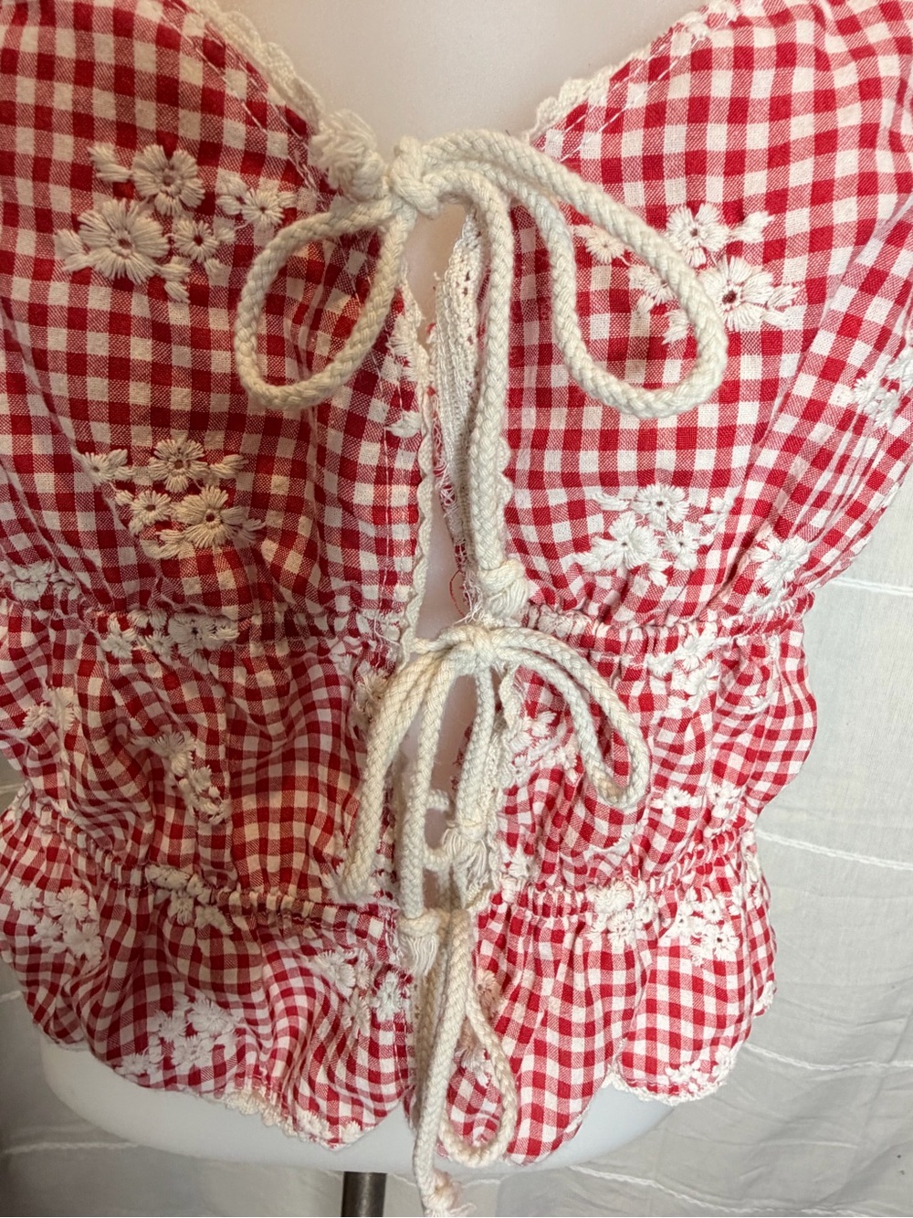 one clothing Red Gingham Tie-Front Puff Sleeve Blouse - Picture 4 of 8